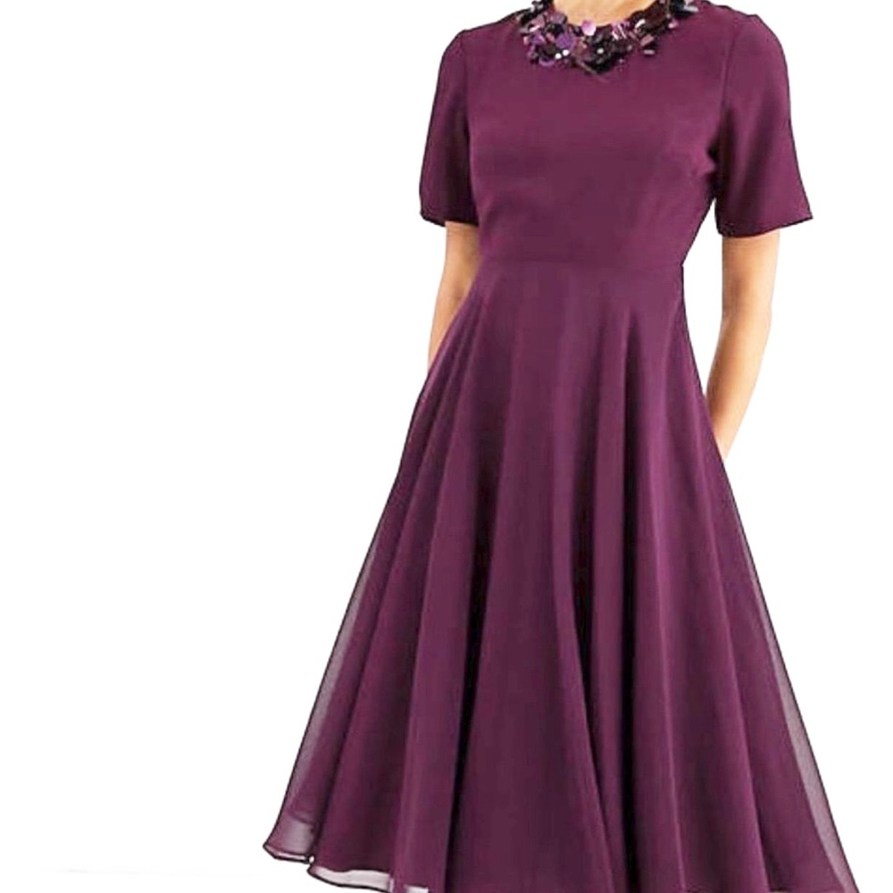 ASOS Elegant Purple Dress with Floral Sequin Beaded Neckline